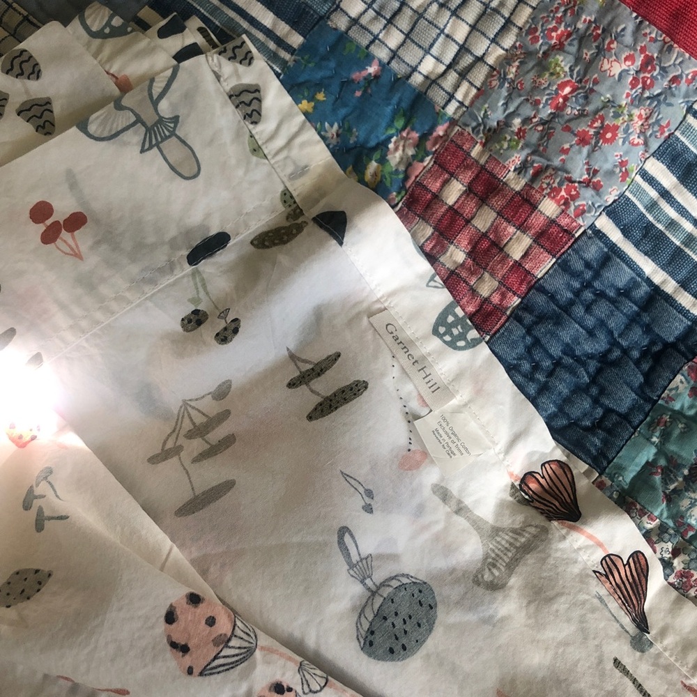 Garnet Hill organic cotton woodland mushroom print shower curtain